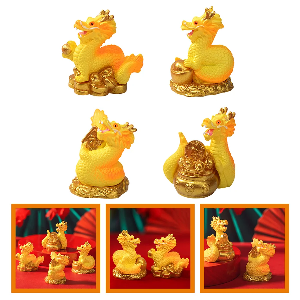 

4Pcs Resin Mini Dragon Figurine Year of Dragon Cabinet Zodiac Dragon Figurine