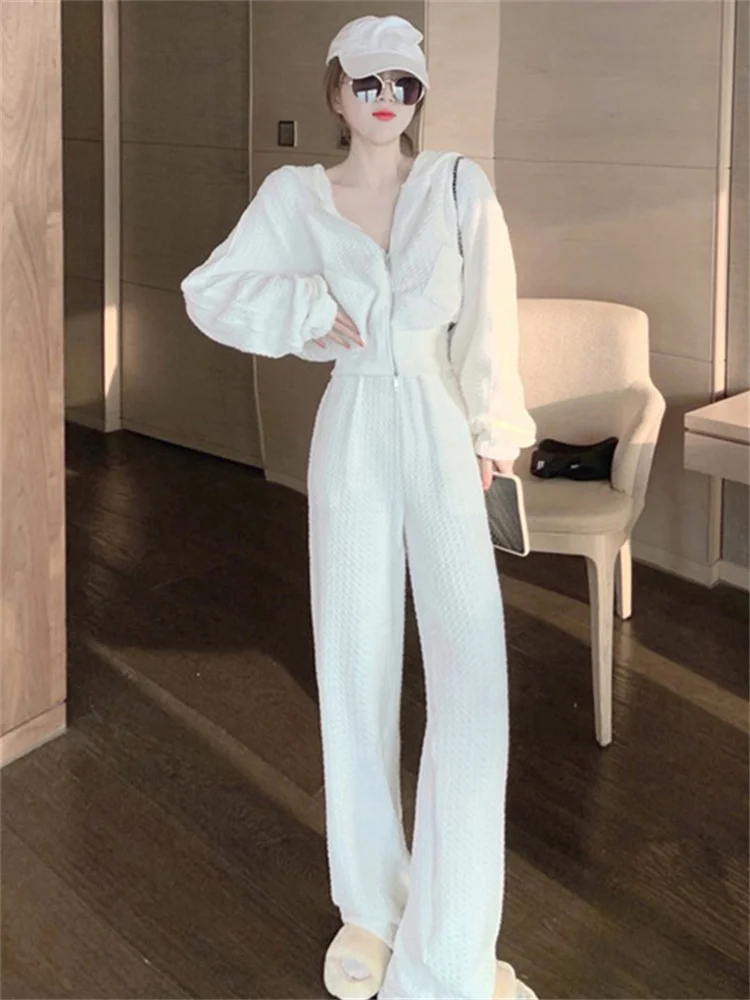 

High End Hoodies Casual Sports Set Women's Early Autumn 2023 Spring New Fashion Fried Street Wide Leg Pants Two Piece Set