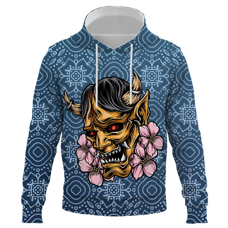 Толстовка с 3d-рисунком японского самурайского черепа для мужчин и женщин весны