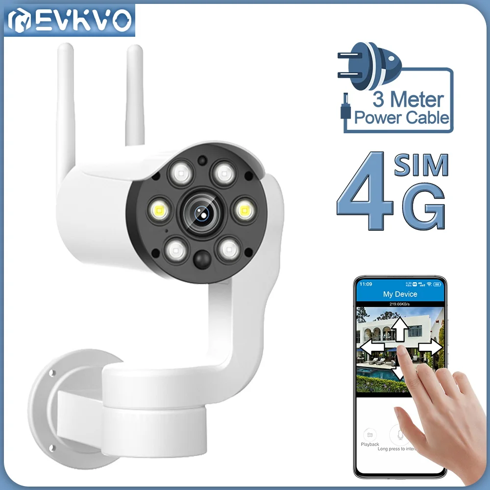 

Камера видеонаблюдения EVKVO, 4 МП, 4G, SIM-карта, PTZ, водонепроницаемая