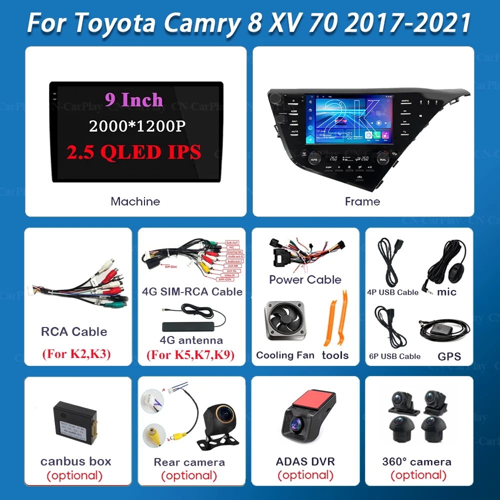 Фото Для Toyota Camry 8 XV 70 2017-2021: Мультимедийная стереосистема Android 16 с GPS-навигацией, высокопроизводительным процессором, сенсорным экраном и DVD №5