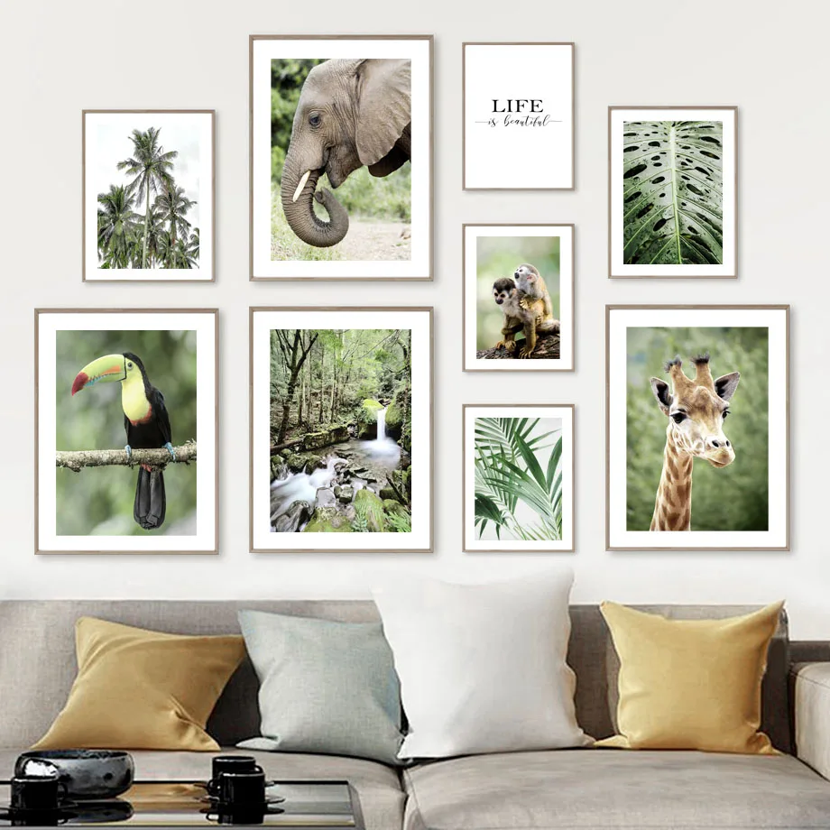 

Лесной джунгли животное поток Леопард растение монстера скандинавский настенный художественный холст живопись плакаты и принты картины д...