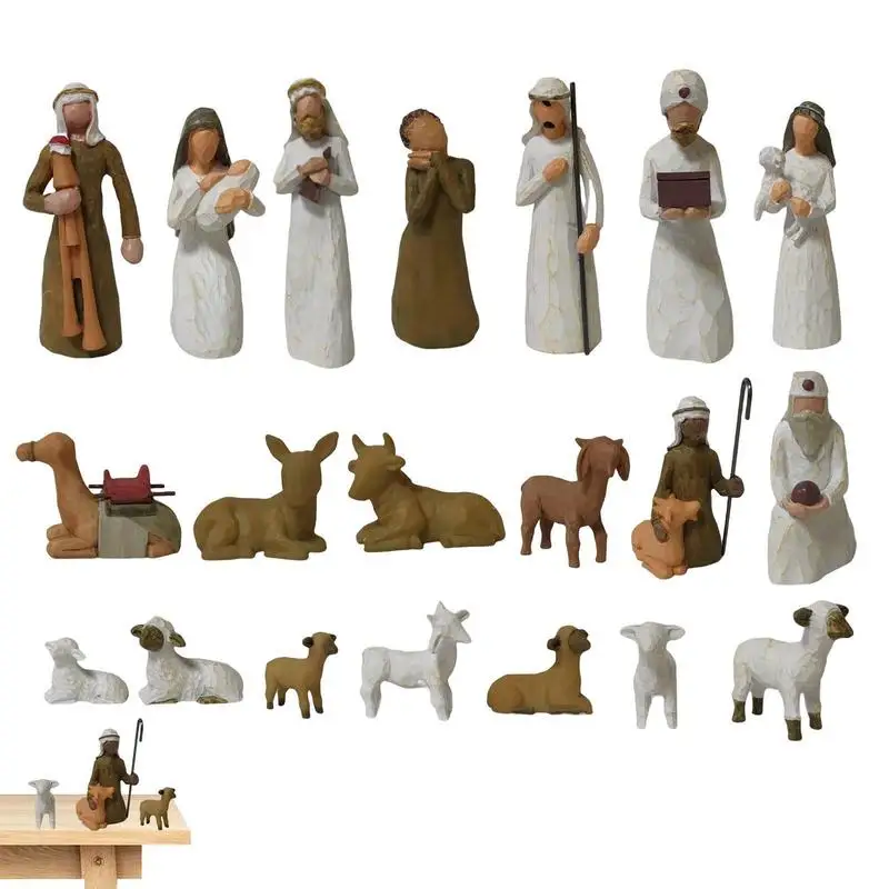 

Christmas Decoration Nativity Scene Set 20pcs Christmas Ornament Indoor Nativity Crib Manger Baby Jesus Statue Figurines Gift