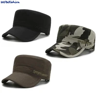 sport letter summer flat top baseball hats outdoor military hat men women washed army cap solid black green visor