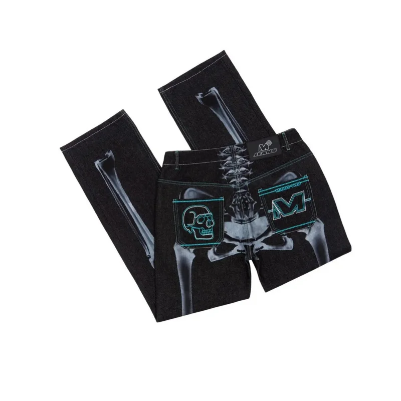 Y2k Джинсовые брюки в стиле хип-хоп с принтом черепа и высокой талией уличные