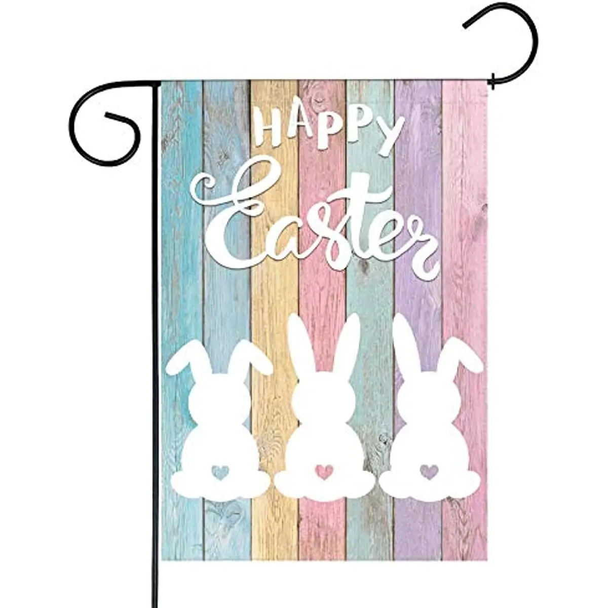 

Happy Easter Garden Flag Bunny Colorful Wooden Spring Rabbit Yard Flags Farmhouse Outdoor Decoration Double Sided 12x18 In
