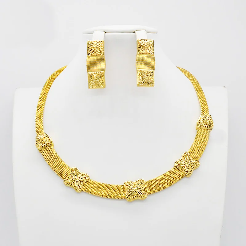 

Nigerian Wedding Jewelry Set Bridal Necklace Earrings Sets Dubai Italian Gold Plated Big African Jewellery