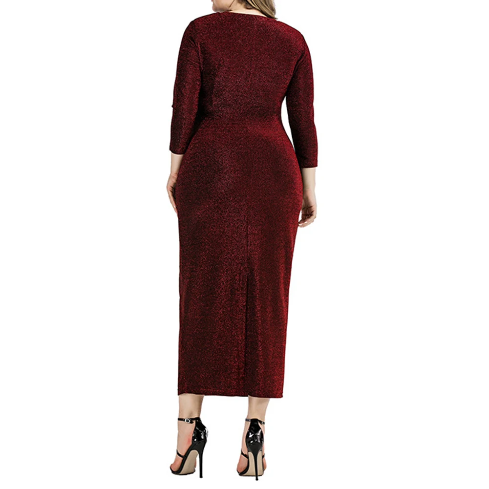 

Plus Size 5XL Long Dress Women Glitter Fitted V Neck Female Evening Party Dresses Fall Elegant Long Sleeve Slim Fit Maxi Dress