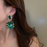 luxury emerald flower dangle earrings for women crystal rhinestone drop earrings 2022 modern korean fashion girls party jewelry