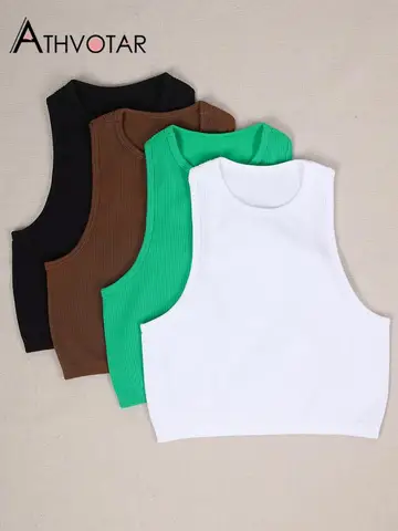 ATHVOTAR 10 Colors Women Crop Top Seamless Casual Streetwear White Bra Rib Sleeveless Top Summer Tank Tight Knit Tee Female Tops