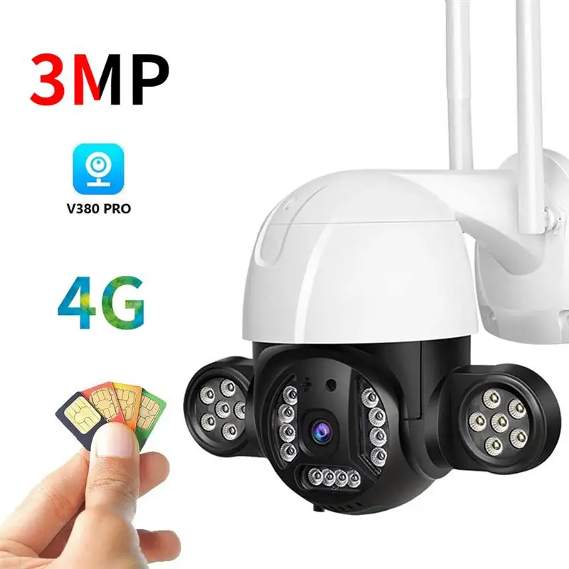 

Наружная камера видеонаблюдения V380 Pro, 4G, Lte, Sim, 3 Мп, беспроводная умная купольная камера слежения, 360 прожектор, 4-кратный зум, Ip-камера