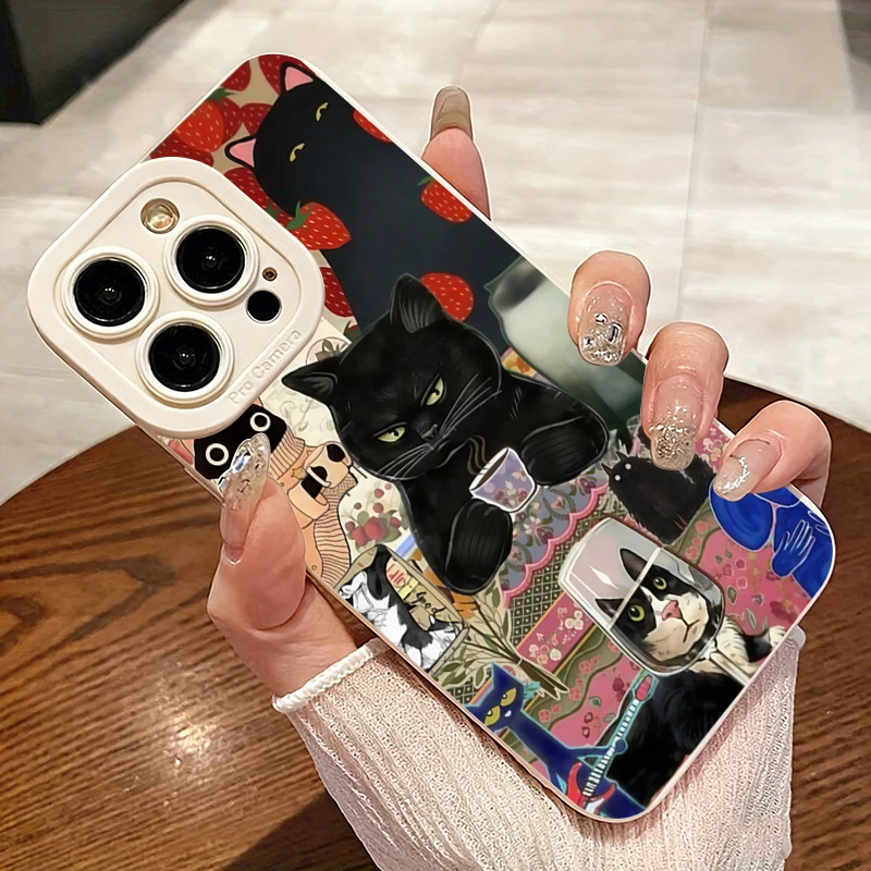 Фото Винтажный чехол для телефона с рисунком кота, пьющего чай, для Xiaomi 15T 14T 13T 12T Pro 11 Lite 5G Poco F7 F6 F5 X7 X6 X5, мягкий силиконовый чехол №1