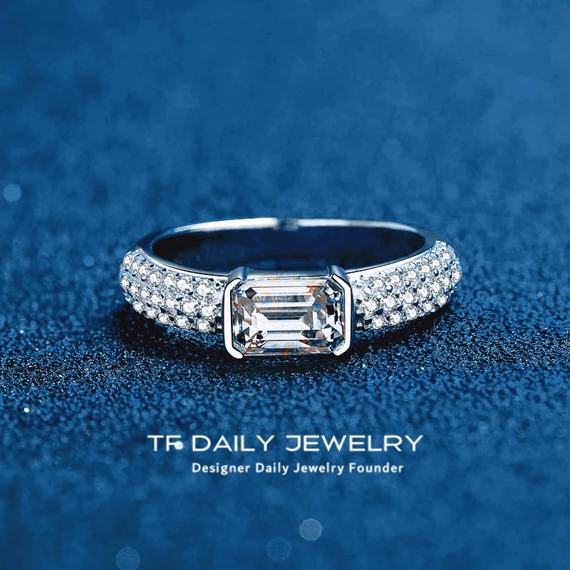 Блестящее белое золото 18 карат сияющее/изумрудное кольцо с муассанитом для