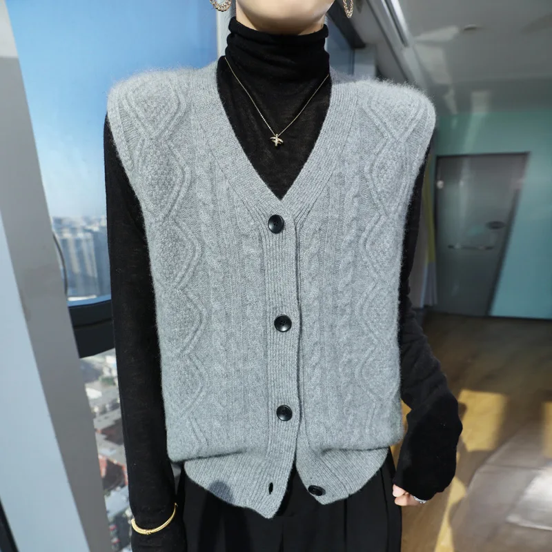 2024 осенне-зимний новый строгий шерстяной жилет без рукавов семиконтактное