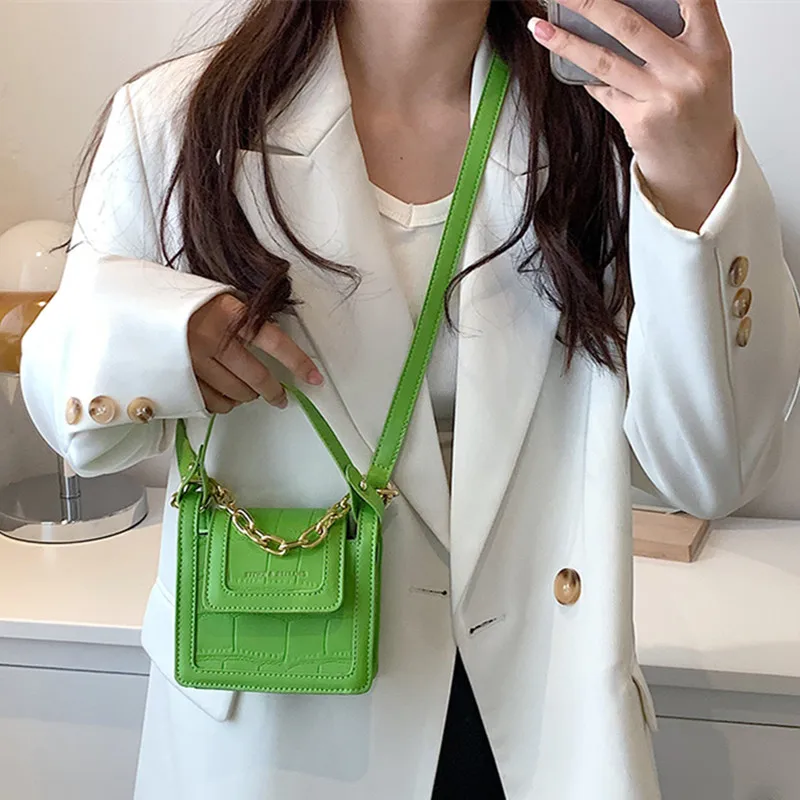 

Small Stone Pattern PU Leather Crossbody Bag Summer Trendy Women Chain Handbag Totes Luxury Shoulder Bags Short Top-Handle