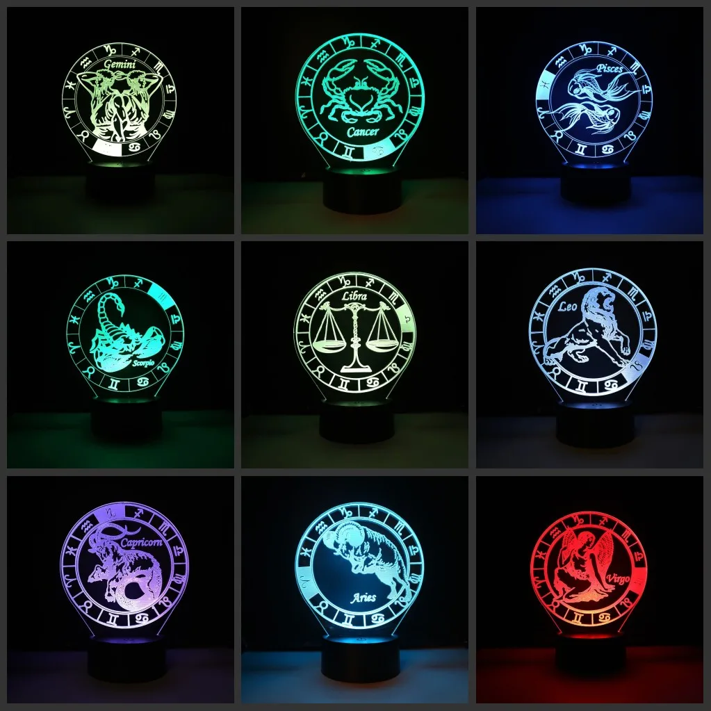 

12 Constellation 3D Creative Acrylic LED Night Light Children's Bedroom Decoration Suitable for Holiday Gifts