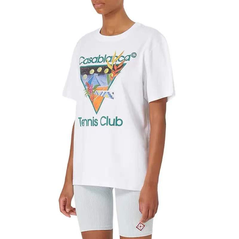 

Casablanca Tennis Club Relaxed Casual Men's and Women's Short Sleeve T-Shirt 1:1 High Quality Tops