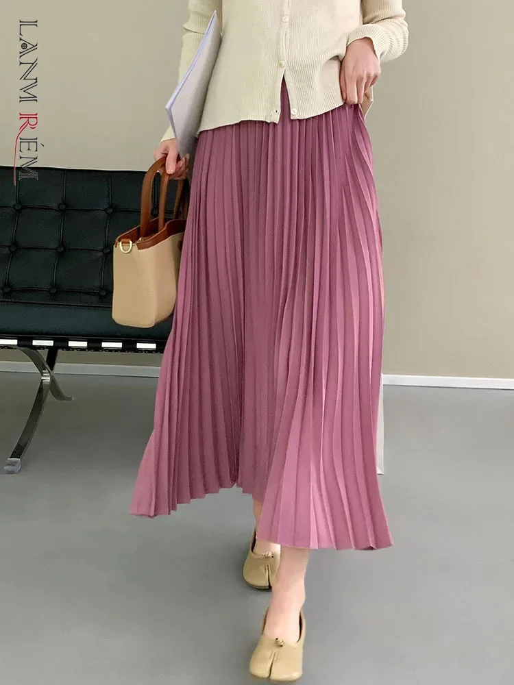 

LANMREM модная плиссированная юбка трапециевидной формы для женщин с эластичной высокой талией Однотонная юбка средней длины Повседневная 2024 Весенняя Новинка 2AA4250