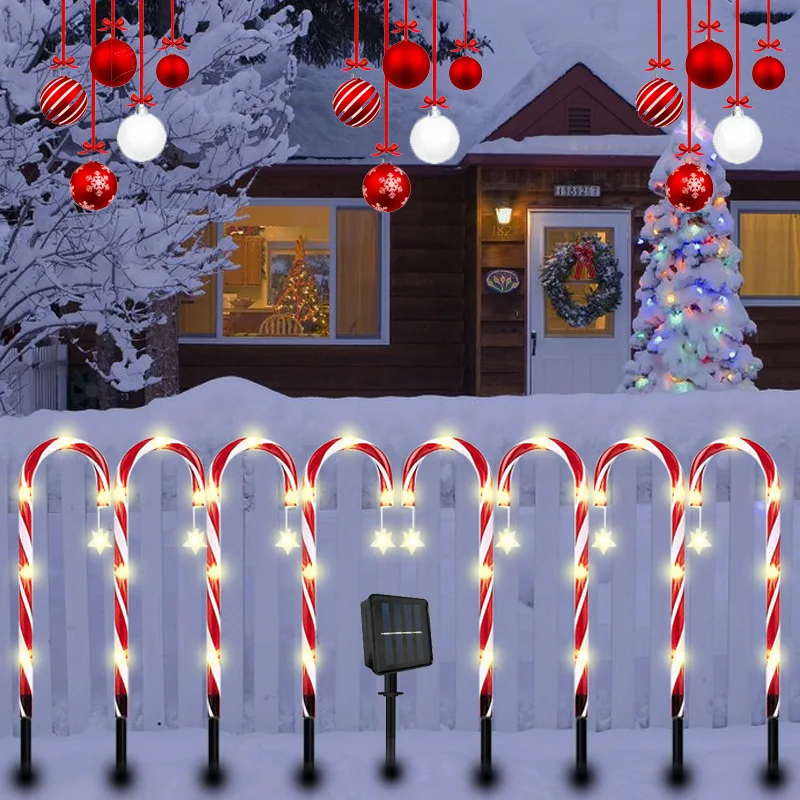 

Solar Power Light String Christmas Candy Cane Lights Outdoor LED Home Garden Ground Plug Crutch New Year Decor 2023 Navidad Noel