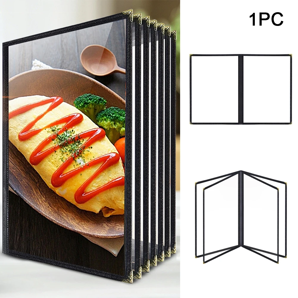 A4 Display Book Transparent Reusable DIY For Restaurant Bar Foldable Menu Cover Cafe Food Drink Kitchen PU Leather 2 4 8 Pages