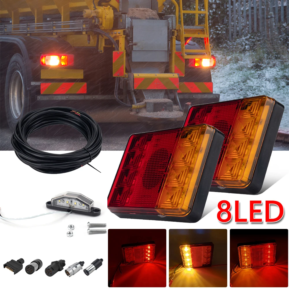

8LED Trailer Tail Light Rear Indicator License Plate Light 7 Pin Plug Socket Kit Car Lamp Waterproof Taillight Truck Light