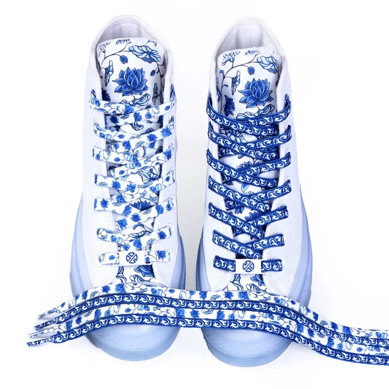 

Couple Men and Women Fit Board Shoes Canvas Chinese Style Trendy Blue and White Porcelain Shoelace White Shoes Artistic Flat Lac