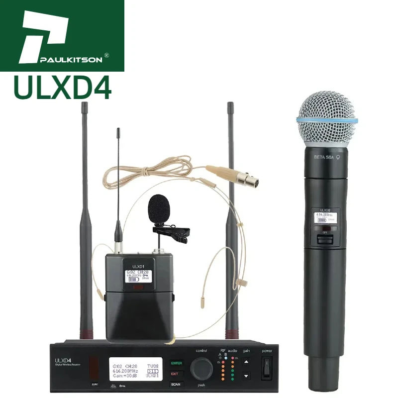 Фото Paulkitson ULXD4 BETA58A BETA87A S58 Профессиональное аудиооборудование UHF Беспроводная портативная микрофонная система для караоке Аксессуары №1