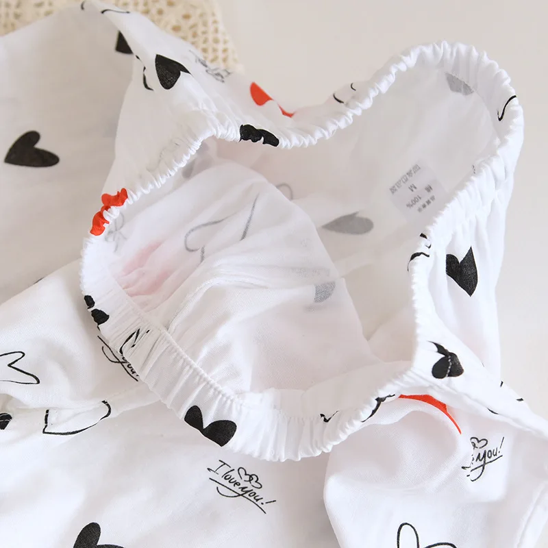 Cotton Double Gauze Pajama Set Women Autumn Summer Heart Girl Thin Lapel Cardigan Long Sleeve Trousers Simple Loose Loungewear