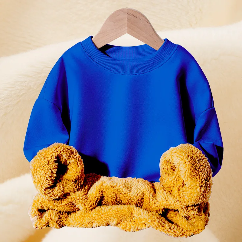 

Winter Thicken Fleece Sweatshirts for Kids Girls Clothes Casual O-neck Pullover Tops 12 13 Years School Children Solid Costumes