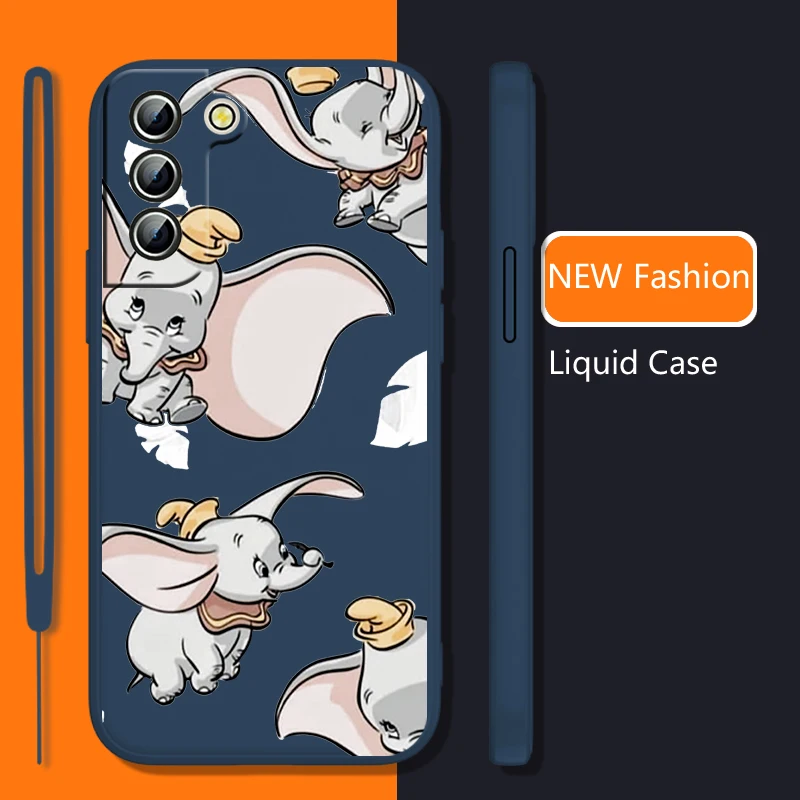 

Dumbo Flying Elephant Phone Case For Samsung Galaxy S22 S21 S20 S10 S9 Ultra Plus Pro FE Liquid Rope Candy Color Shell Fundas