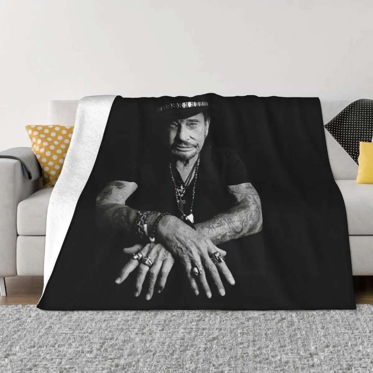 

Johnny Hallyday French Singer Blankets Sofa Cover Fleece Textile Decor Rock Star Warm Throw Blanket for Home Bedroom Bedspread