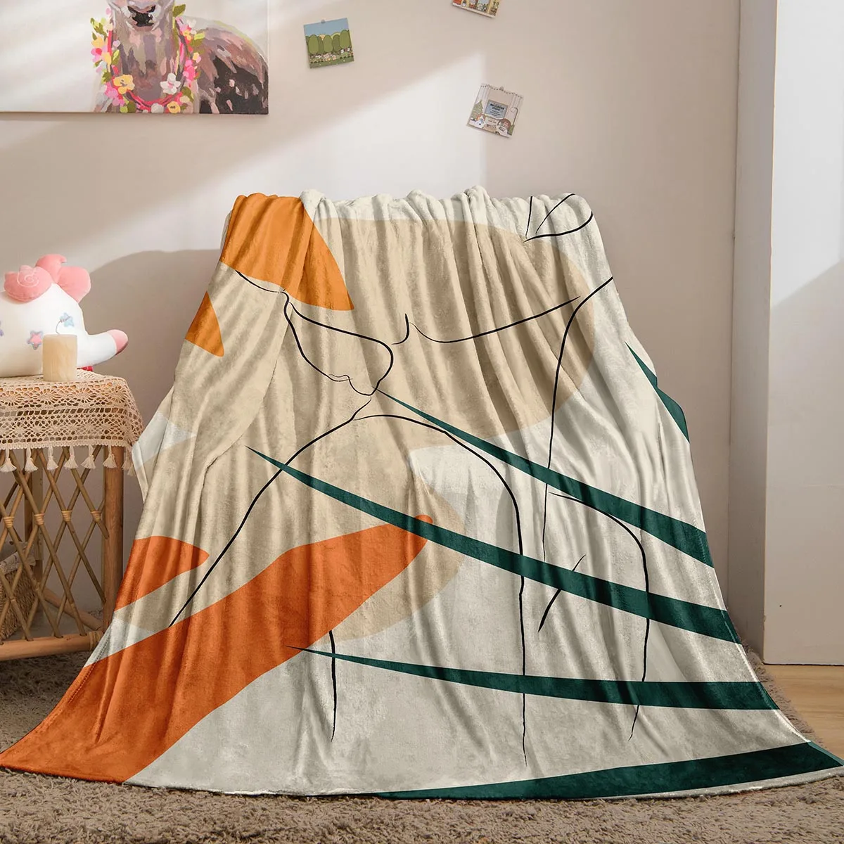 

Abstract Face Blanket Modern Art Leaves Throw Blanket Warm Lightweight Botanical Bed Blanket Soft Warm Blanket for Bed Sofa