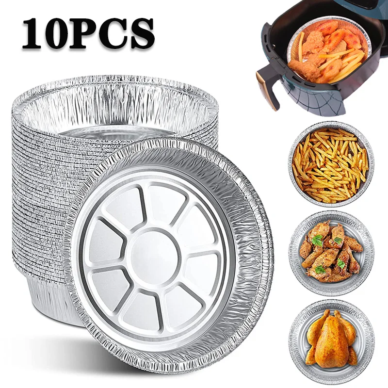 

10PCS Oil-Proof Aluminum Foil Tin Box Air Fryer Disposable Paper Liner Non-Stick Steaming Basket Kitchen Baking Mat BBQ Tray