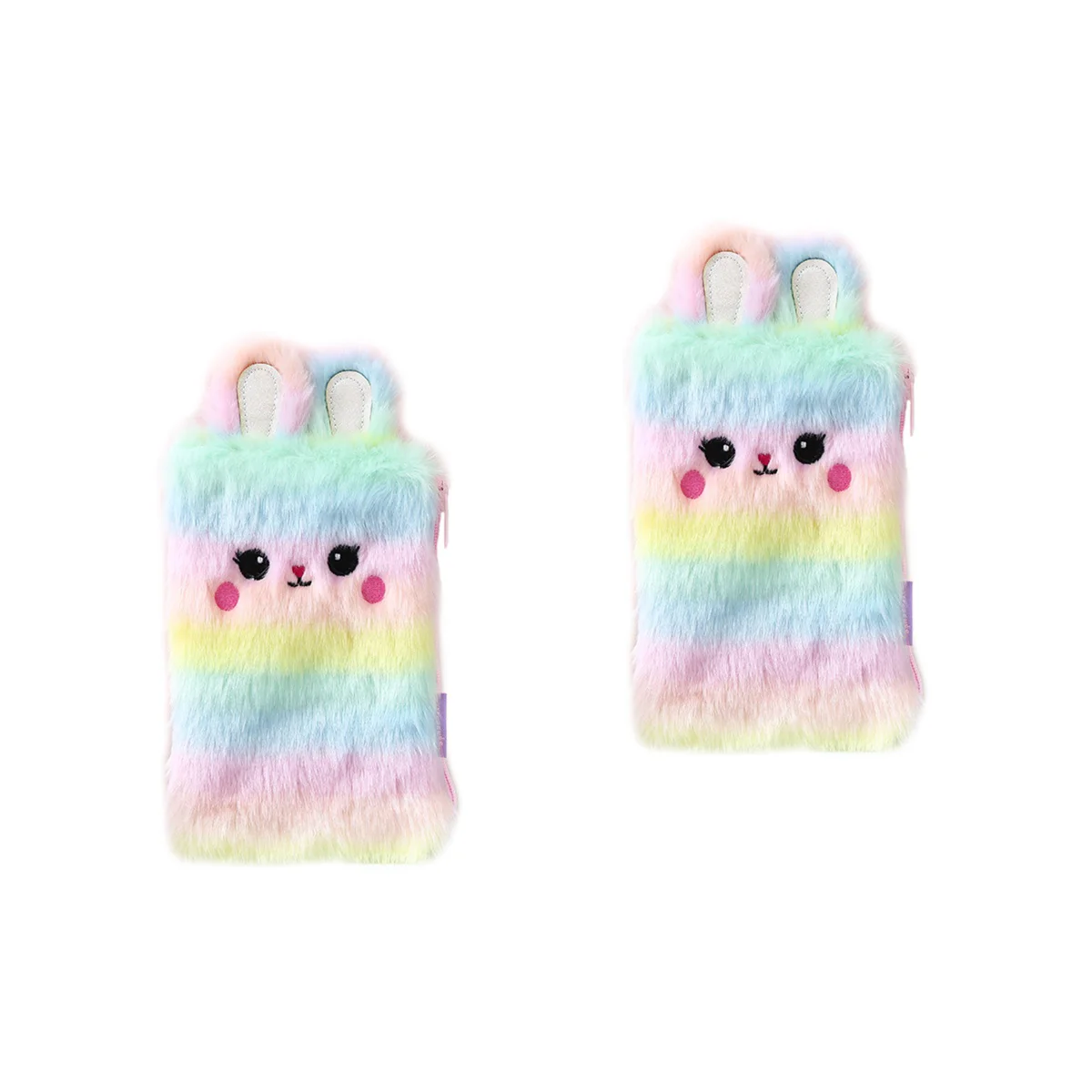 

2pcs Colorful Plush Bag Bunny Stationery Storage Bag Rabbit Design Purse School Office Supplies