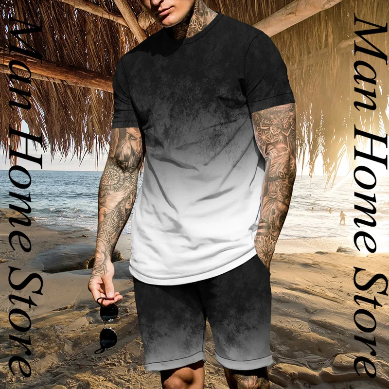 

Men's Sports Suit T-shirt + Shorts Workout Clothes 2-piece Set of Multicolor 3D Red and Black Pattern Short-sleeved Sportswear