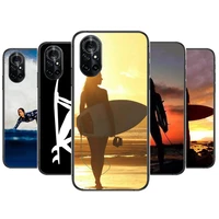 surfer surfing skateboard clear phone case for huawei honor 20 10 9 8a 7 5t x pro lite 5g black etui coque hoesjes comic fash