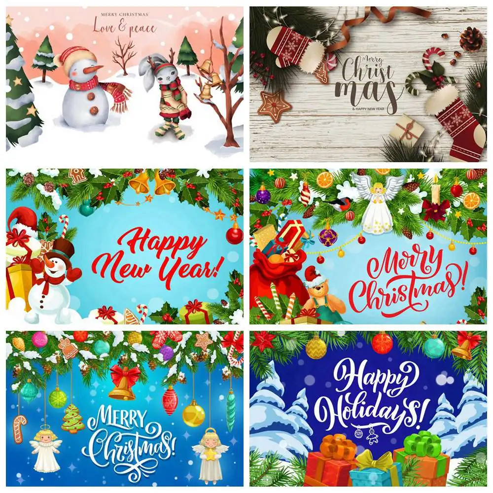 

Merry Christmas Decoration Banner Poster Photography Backdrops Custom Baby Happy New Year Holiday Angel Party Photo Backgrounds