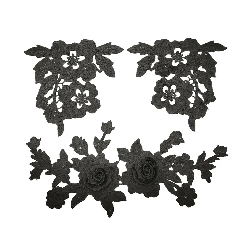 

Black Flower Sew on Patches for Clothing Embroidered Garment Applique