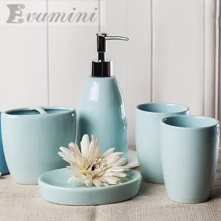 

European-style Bathroom Five-piece Ceramic Creative Simple New Wedding Supplies Bathroom Set Tooth Cups Mug Wash Set