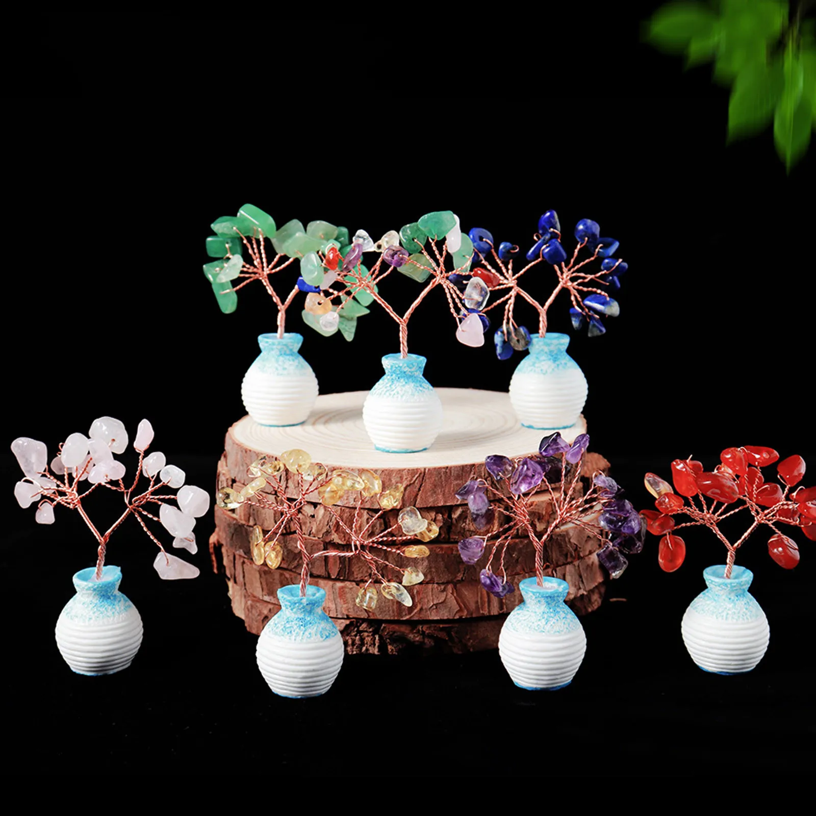 

Искусственная красочная хижина, пейзаж, счастливый цветок, дерево, аметист, розовый кварц, ручная работа, Настольная стойка, подарки