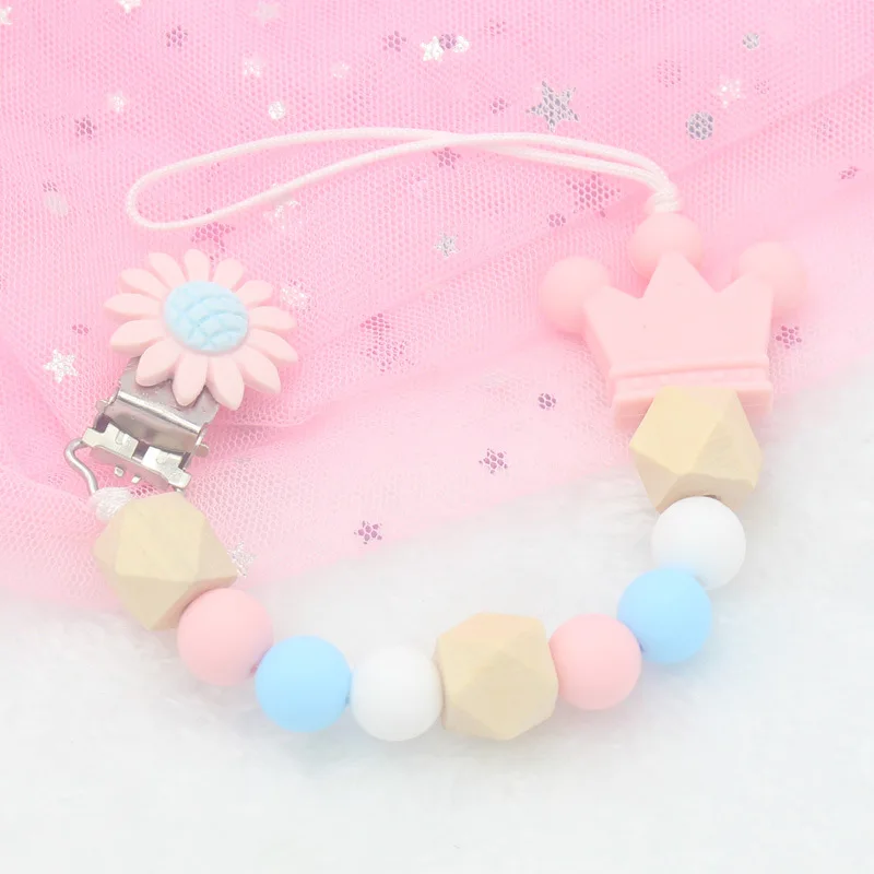

Baby Anti-drop Chain Pacifier Clips Wooden Silicone Beads Infant Nipple Appease Soother Chain Clips Dummy Holder Nipple Clip