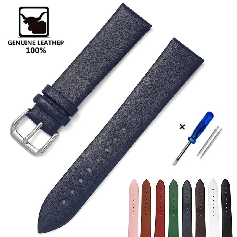 New Soft Thin Genuine Leather Watch Straps 20mm 22mm for Samsung Galaxy Gear S3 Active 2 Calfskin Watchband 12 14 16 18 20 - купить по