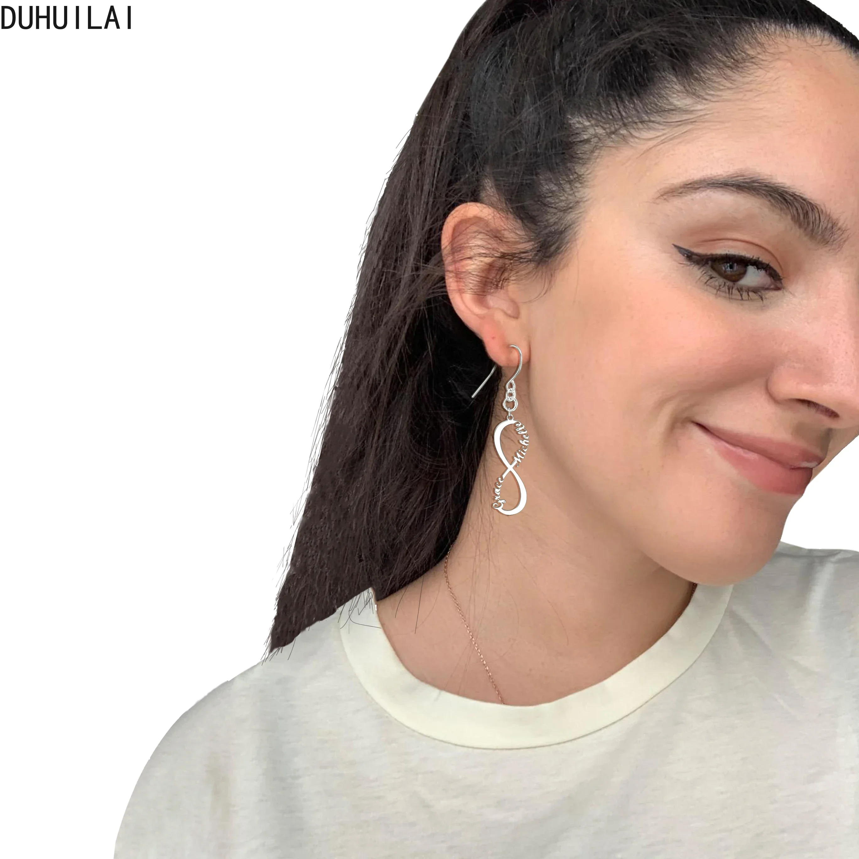 

Индивидуальные женские персонализированные фигурки из нержавеющей стали, 8 именных сережек, высококачественные ювелирные изделия для фотографий