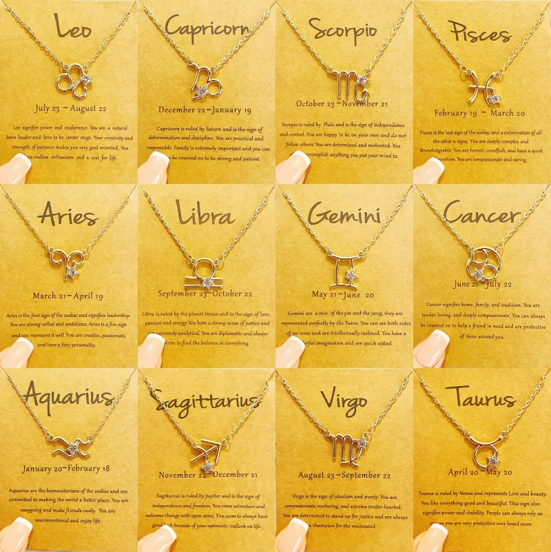 

2022 Cardboard Star Zodiac Sign 12 Constellation Necklaces Crystal Charm Chain Choker Necklace for Women Birthday Jewelry Gift