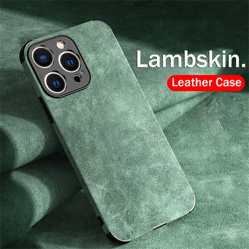 

Luxury Shockproof Matte Lambskin Leather Case for iPhone 13 12 11 Pro X XR XS Max 7 8 Plus Soft Suede Fabric Vintage Cover Funda