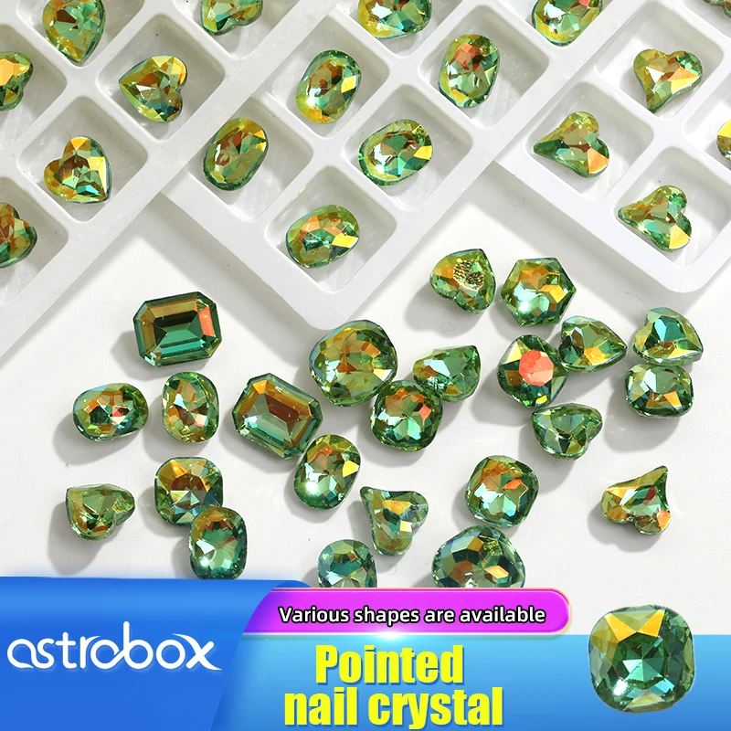 

Green Rhinestones Glitter Nail Art Crystals Strass Brillantina Decorations Diamond Pointback Glass Nails Charms Accessories