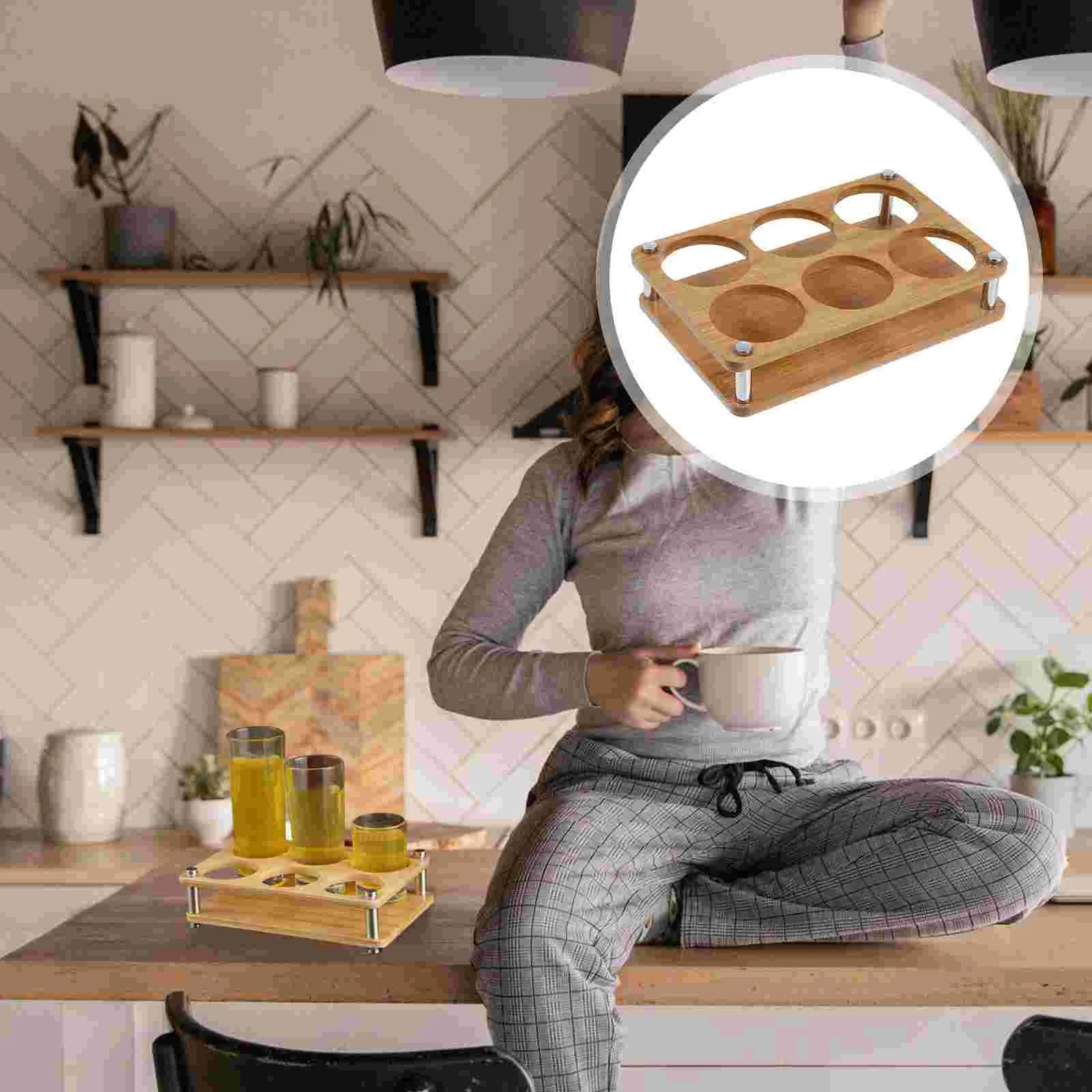 

1Pc Shot Glasses Bamboo Holder Wooden Coffee Mug Holder Bamboo Holder for Drinking Party Glassware Shot Stand