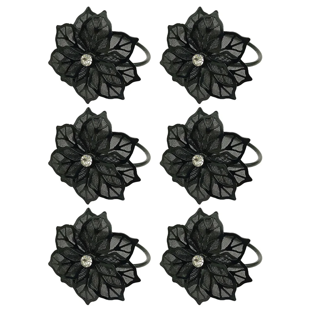 

Napkin Flower Rings Black Ring Buckle Party Set6 Decoration Holder Decorative Holders Dining Table Serviette