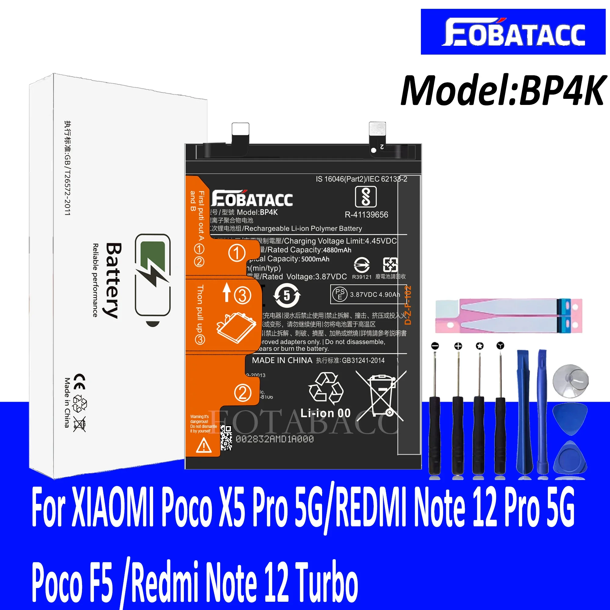 EOTABACC 100% Новый оригинальный аккумулятор BP4K для XIAOMI Poco X5 Pro 5G/REDMI Note 12 Pro/Poco F5 /Redmi Note12