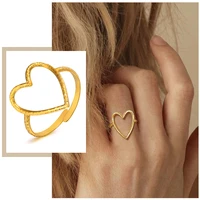 womens glamour heart leaf rings for women party office street wear jewelry gold color pvd stainless steel cocktail ring